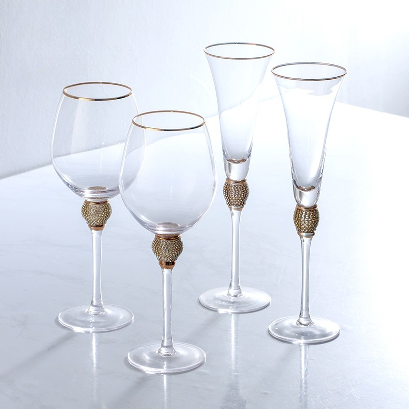 Highball Glass Set - 高級ダイヤモンドゴールドリムハイボールグラスセットクリスタルヴィンテージ赤ワインシャンパンカクテルカップ