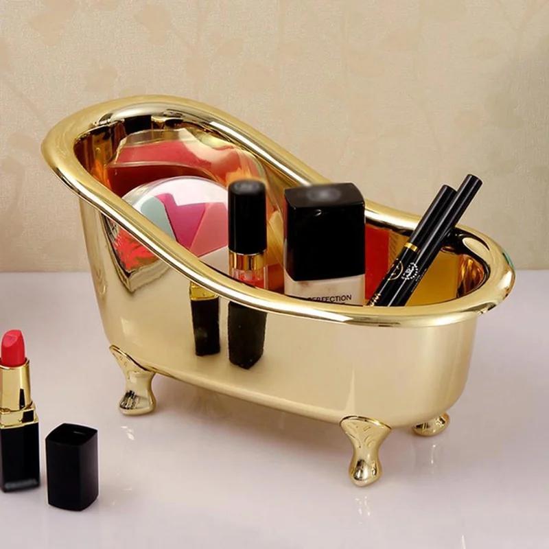 Bar Cart Gold - 1pc ミニ浴槽石鹸ジュエリー収納ボックスメイクアップオーガナイザーコンテナデスクトップ雑貨収納ゴールドシルバー雑貨収納ボックス