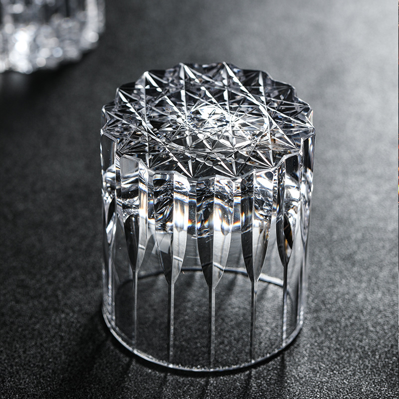 Highball Glass Set - 高級江戸切子クリスタルアステリズムローボールハイボールウイスキーグラス手彫りスターバーストフィギュアウイスキーウォータードリンクカップワイングラス