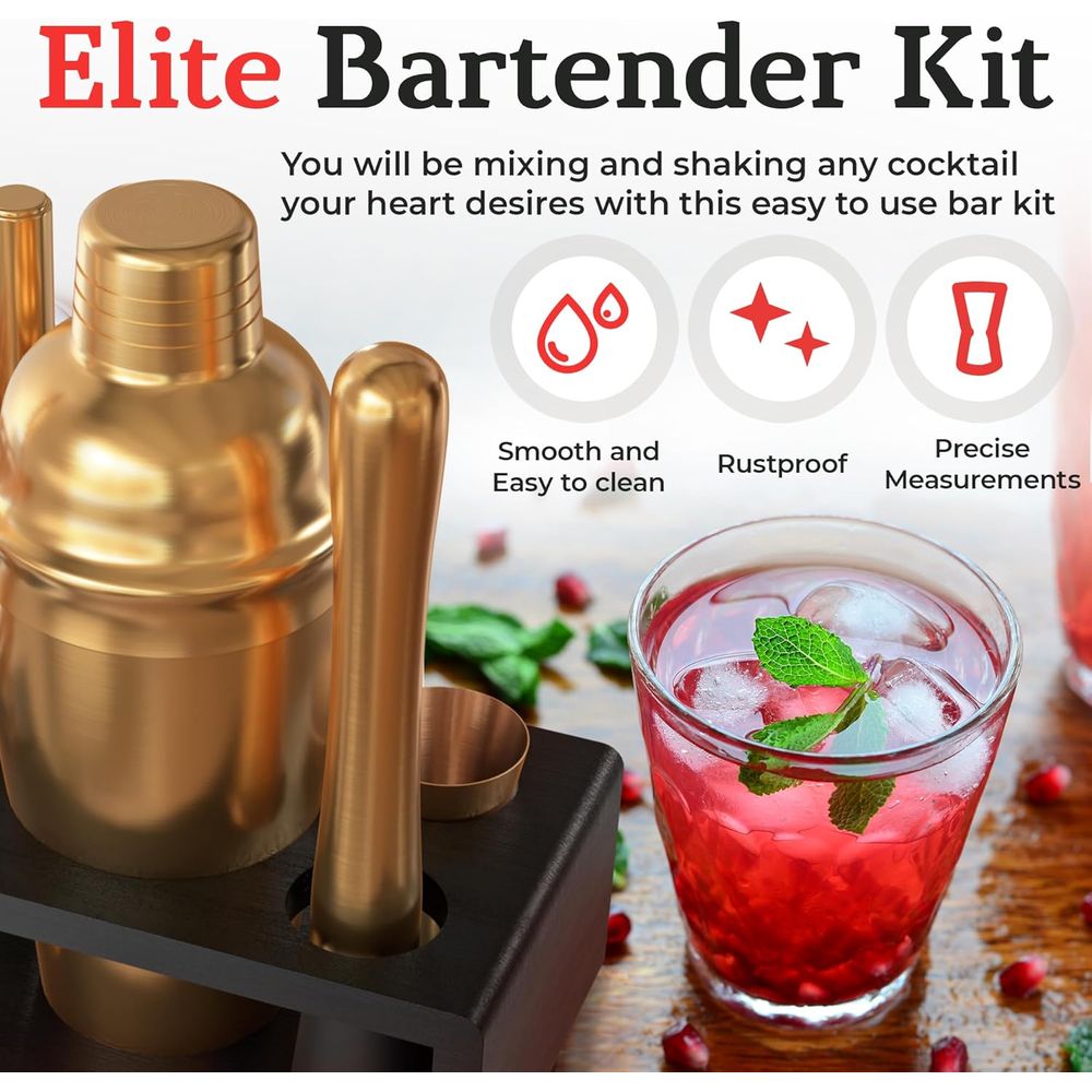 カクテルシェーカーセット：バーテンダーキットまたはホームバー - Cocktail Recipe Book のレビューと価格
