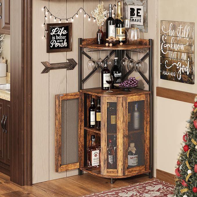 ガラスホルダー付きコーナーバーキャビネット、狭いスペース用の - Home Bar And Cabinet のレビューと価格