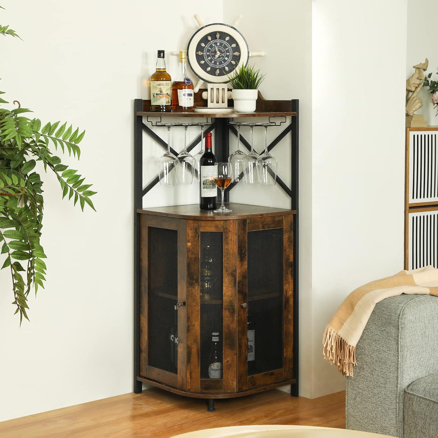 ガラスホルダー付きコーナーバーキャビネット、狭いスペース用の - Home Bar And Cabinet のレビューと価格