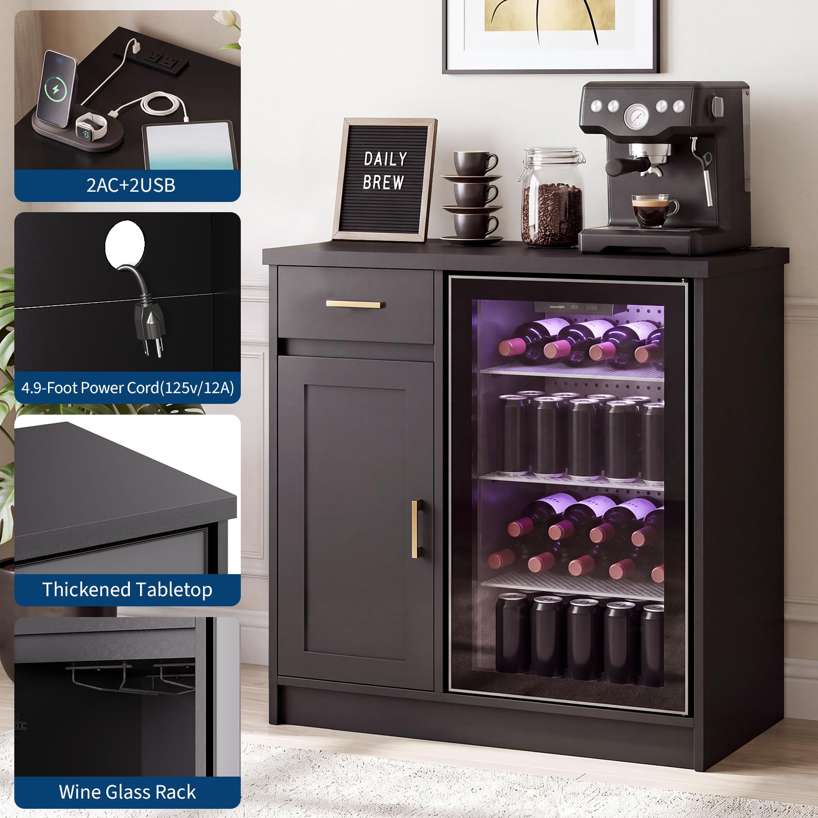 42インチのファームハウス風ワインバーキャビネット、24イン - Home Bar And Cabinet のレビューと価格