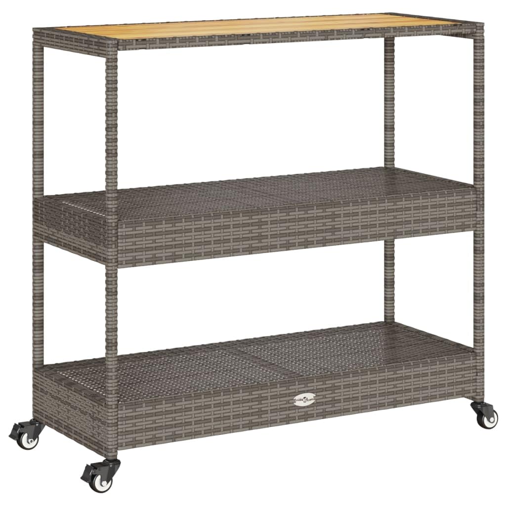 3段式屋外バーカート、木製天板と籐製棚を備えた移動式サービン - Home Bar Shelf のレビューと価格