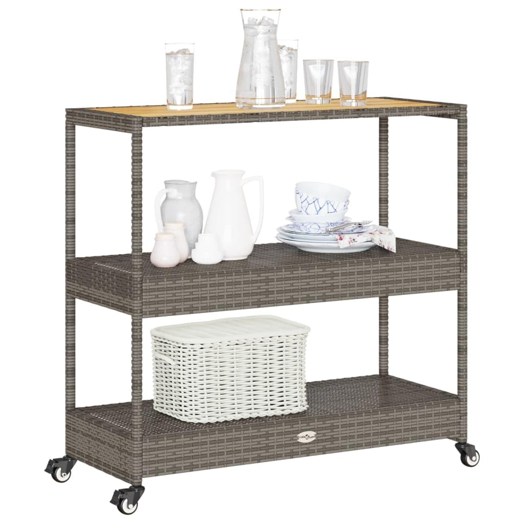 3段式屋外バーカート、木製天板と籐製棚を備えた移動式サービン - Home Bar Shelf のレビューと価格