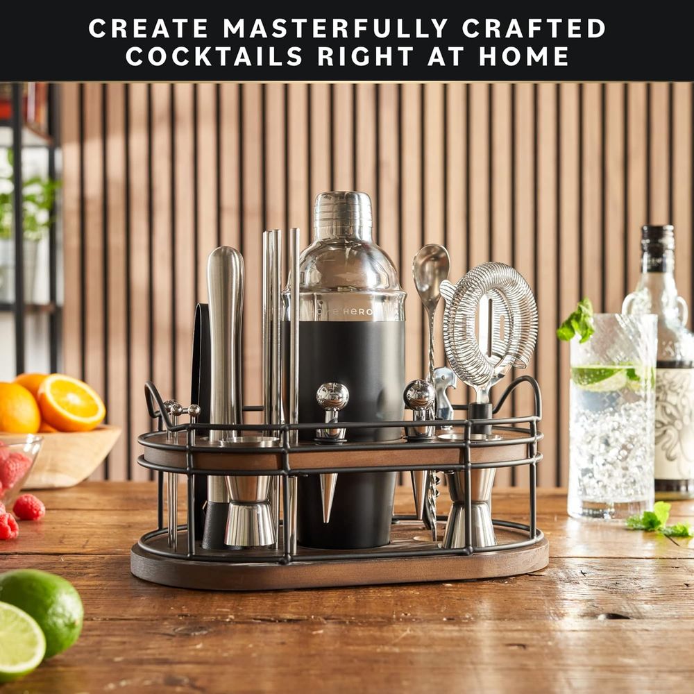 22点入りカクテルシェーカー＆バーツールセット - 木製スタ - Cocktail Recipe Book のレビューと価格