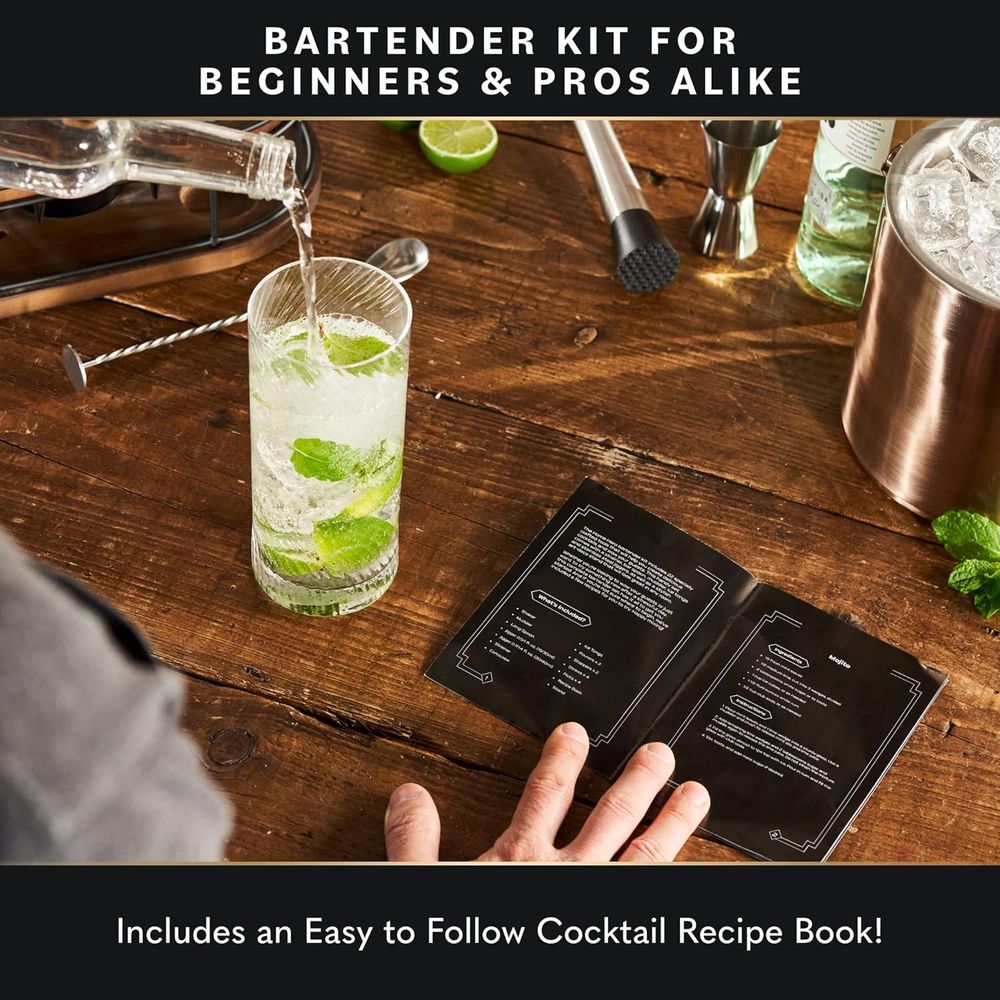 22点入りカクテルシェーカー＆バーツールセット - 木製スタ - Cocktail Recipe Book のレビューと価格