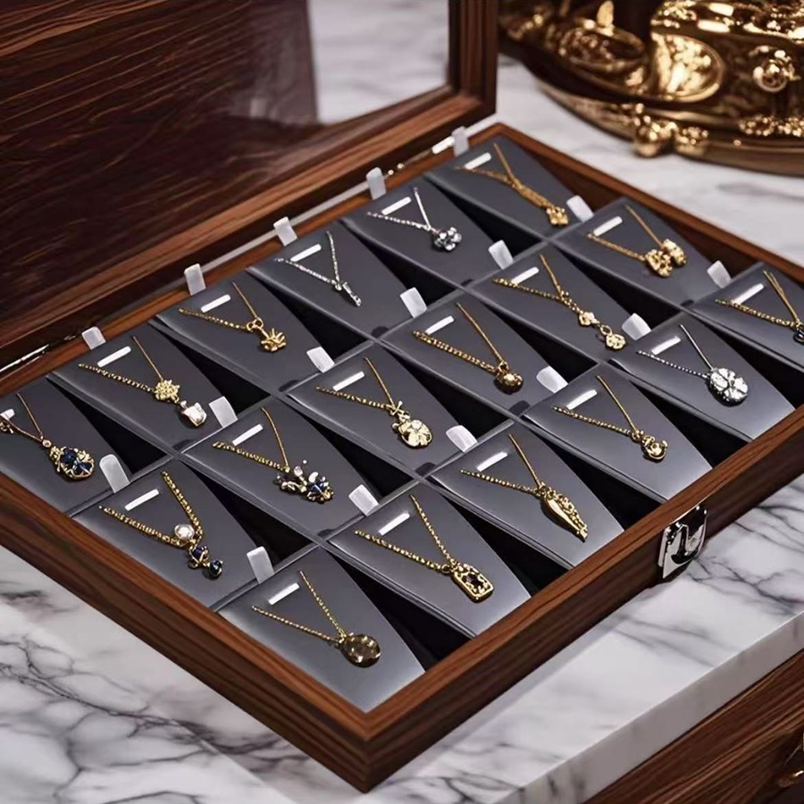 ウォールナット木製ネックレスペンダントジュエリーボックス 8 - Bar Cart Gold のレビューと価格